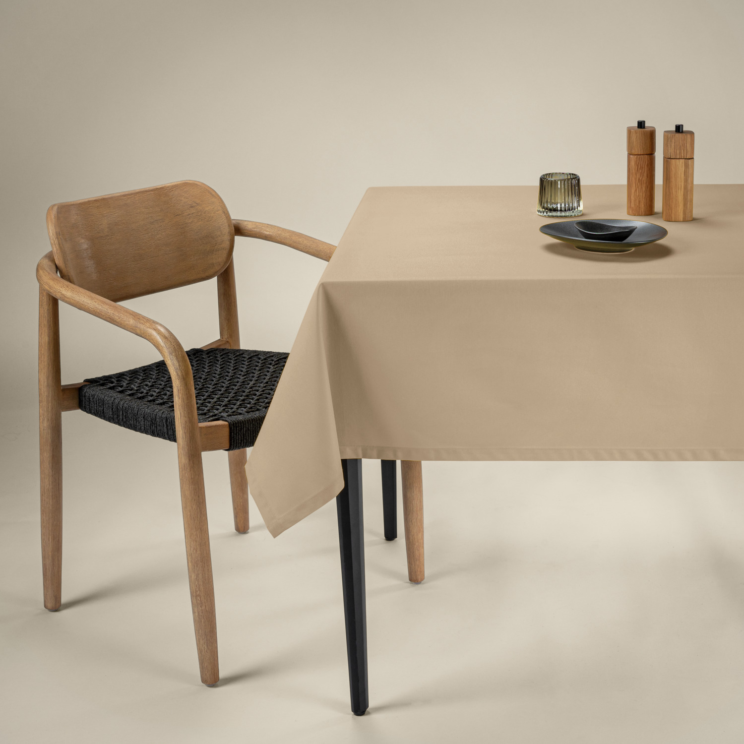 ERWIN M. LUSINI Lasolana Outdoor Tablecloth, Square 130x130 cm, Polyester Cotton Blend, Stain-Resistant and Water-Repellent Acrylic Coating, Beige