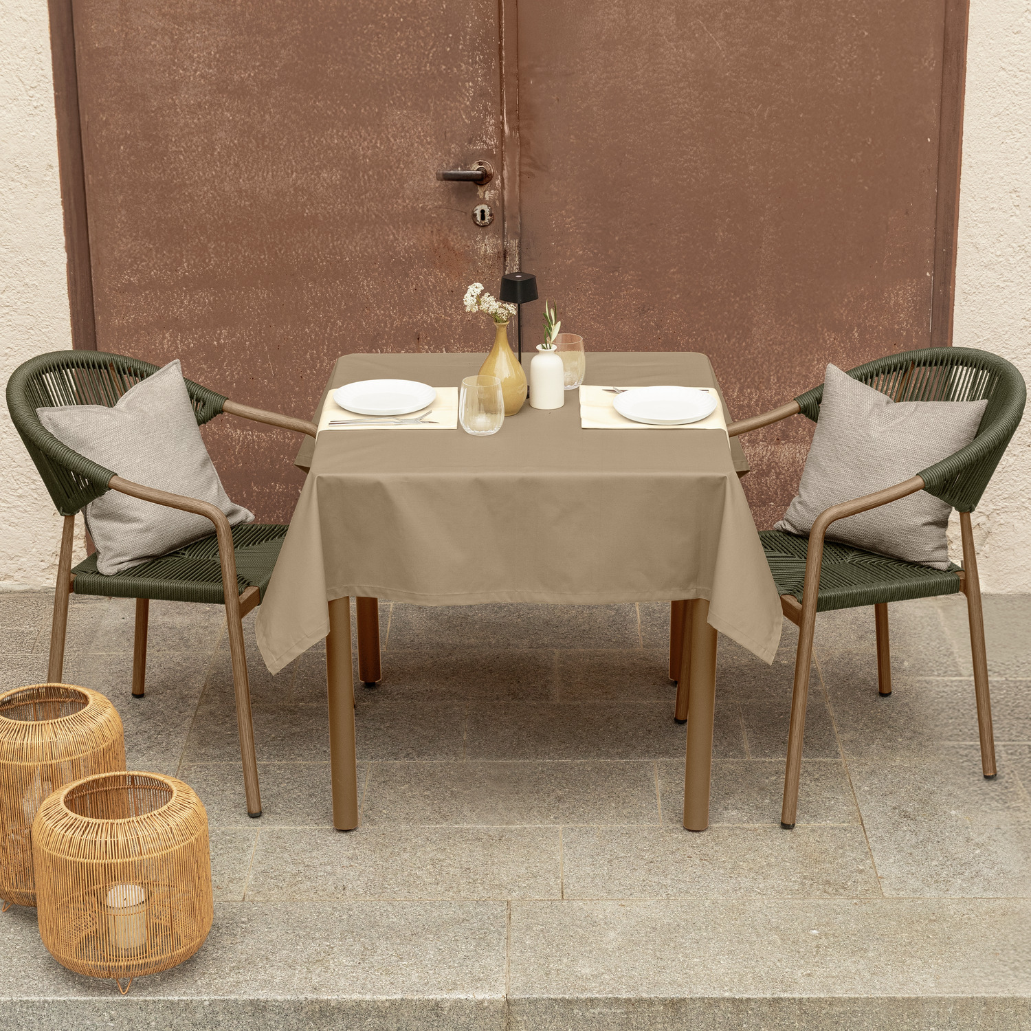 ERWIN M. LUSINI Lasolana Outdoor Tablecloth, Square 130x130 cm, Polyester Cotton Blend, Stain-Resistant and Water-Repellent Acrylic Coating, Beige