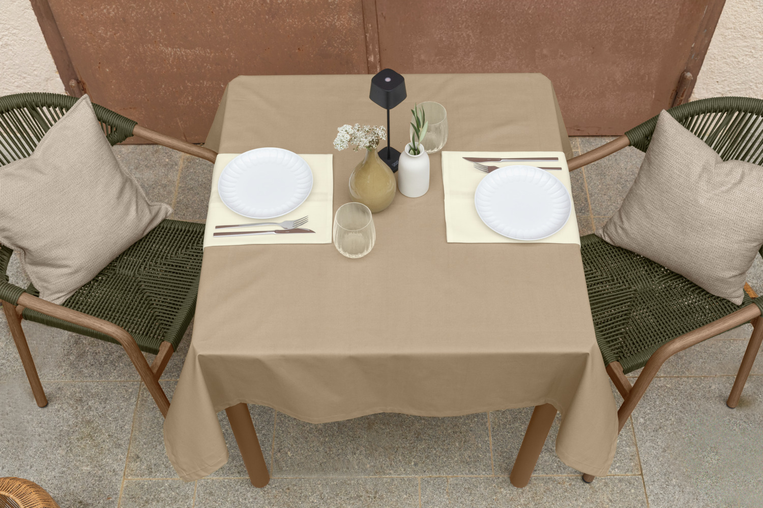 ERWIN M. LUSINI Lasolana Outdoor Tablecloth, Square 130x130 cm, Polyester Cotton Blend, Stain-Resistant and Water-Repellent Acrylic Coating, Beige