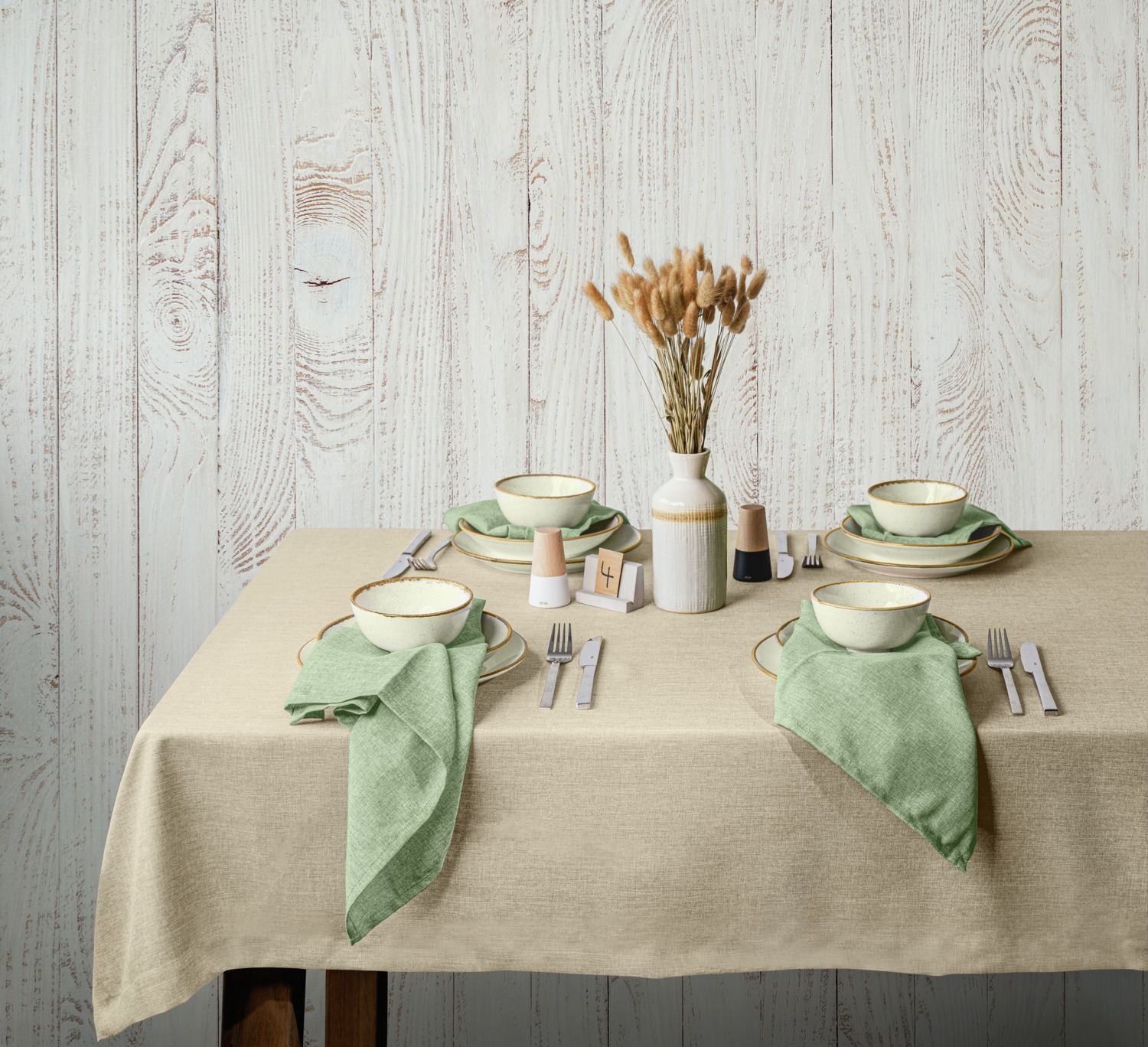 Erwin M. Lusini Nova Rectangular Tablecloth, 100% Polyester, 130 x 220 cm, Sand, Mottled Structured Fabric, OEKO-TEX Standard 100, Easy Care