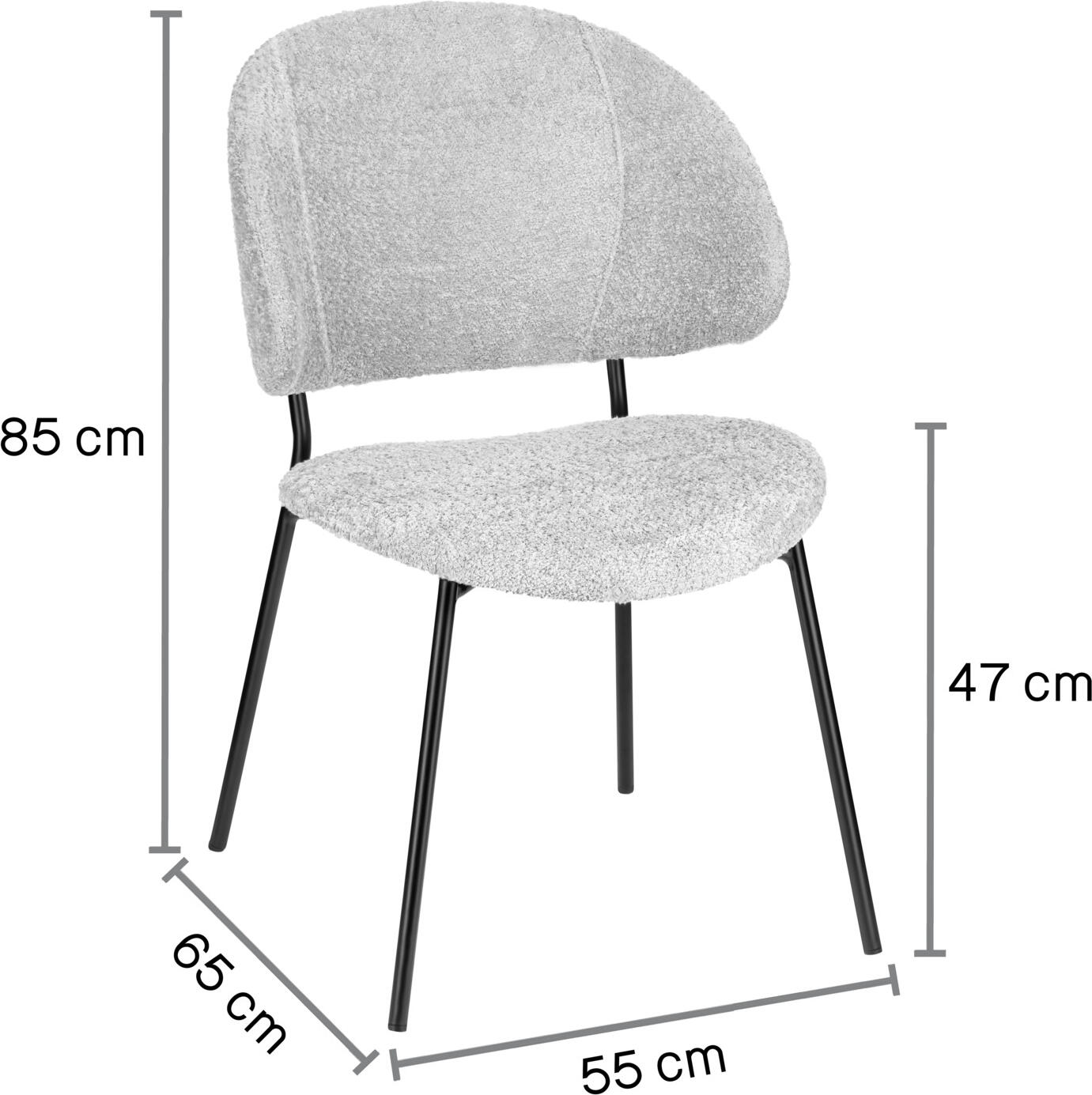 Scaun Tapitat VEGA Lindo Bouclé, Scoica Ergonomica, Material Bouclé 100% Poliester, Cadru Otel Vopsit Electrostatic, 55x65x85 cm