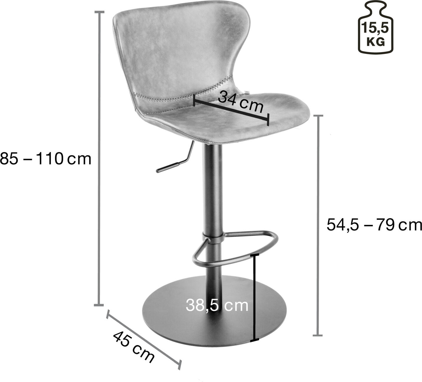 Scaun Bar VEGA Dallas, Piele Ecologica Cognac Vintage, Baza Otel Vopsit Electrostatic Negru Mat, Reglabil Gas Lift 85-110 cm, Rotire 360 Grade