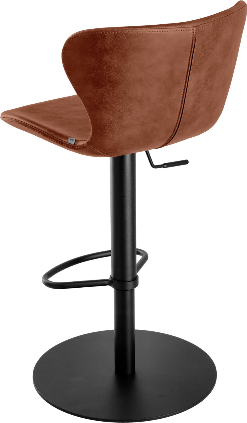 Scaun Bar VEGA Dallas, Piele Ecologica Cognac Vintage, Baza Otel Vopsit Electrostatic Negru Mat, Reglabil Gas Lift 85-110 cm, Rotire 360 Grade
