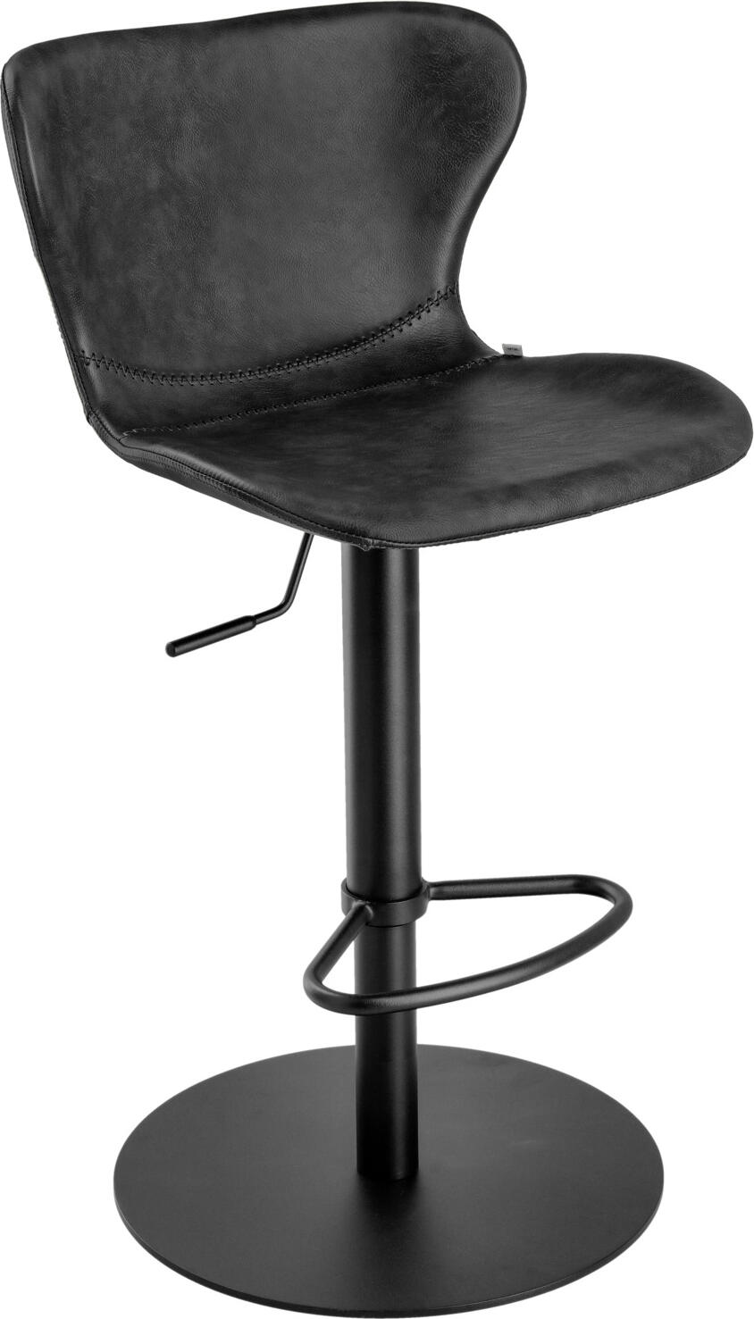 VEGA LUSINI Solutions GmbH Bar stool Dallas Barstuhl Dallas Bar stool Dallas; 45x35x105 cm (WxDxH); seat black, base black Barstuhl Dallas; 45x35x105 cm (BxTxH); Sitz schwarz, Gestell schwarz Bar stool with seat made of imitation leather in vintage look and sturdy, powder-coated steel base with footrest in matt black finish. Seat rotates 360 degrees and is height-adjustable thanks to a gas pressure spring. Footrest always remains at the same distance from the seat (40 cm), infinitely variable seat height adjustment possible. Min. seat height 54 cm, max. seat height 79 cm, adjustable up to 25 cm. Only suitable for indoor use. Supplied disassembled, incl. fixing material. Barstuhl mit Sitzfläche aus Kunstleder im Vintage Look und stabilen, pulverbeschichteten Stahlfuß mit Fußstütze in mattschwarzer Oberfläche. Drehbarer Sitz um 360 Grad und höhenverstellbar durch eine Gasdruckfeder. Fußstütze bleibt immer auf gleichen Abstand zur Sitzfläche (40 cm), Sitzhöhenverstellung stufenlos möglich. Min. Sitzhöhe 54 cm, max. Sitzhöhe 79 cm, bis zu 25 cm verstellbar. Nur für den Innenbereich geeignet. Lieferung erfolgt zerlegt, inkl. Befestigungsmaterial.