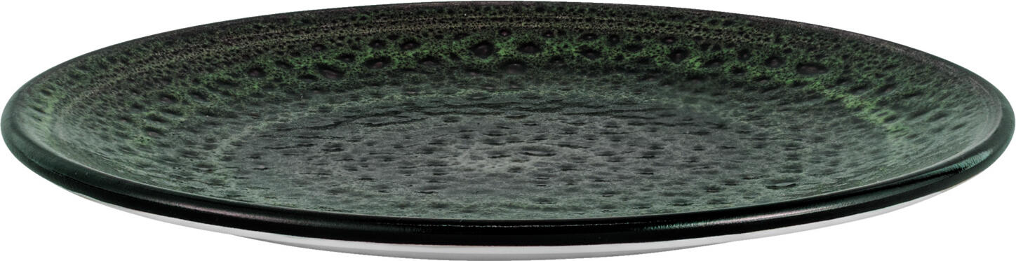 Farfurie Rasa VEGA Black Reef, 20 cm Rotunda din Porcelana Dura, Glazura Picata Verde-Negru Pictata Manual, Calitate Profesionala Horeca, Rezistenta la Spalat