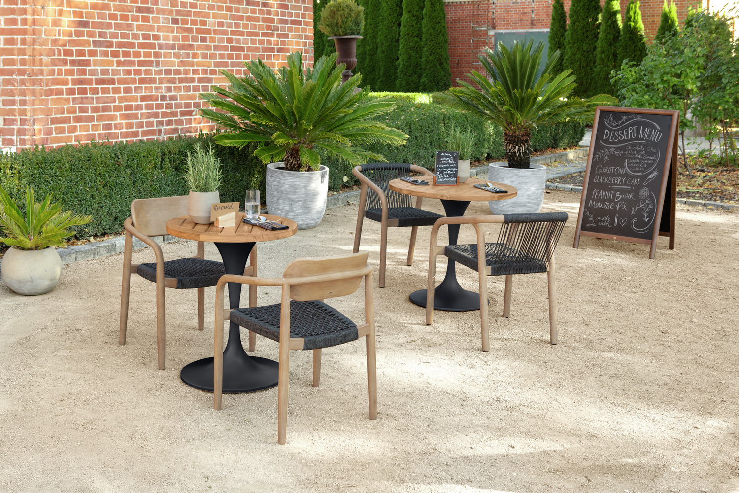 VEGA Kando Outdoor Catering Chair, Anthracite, FSC-certified Eucalyptus Wood Frame, Rope Wicker Seat and Back, Weatherproof, UV-resistant, Stackable, 58x58x75 cm