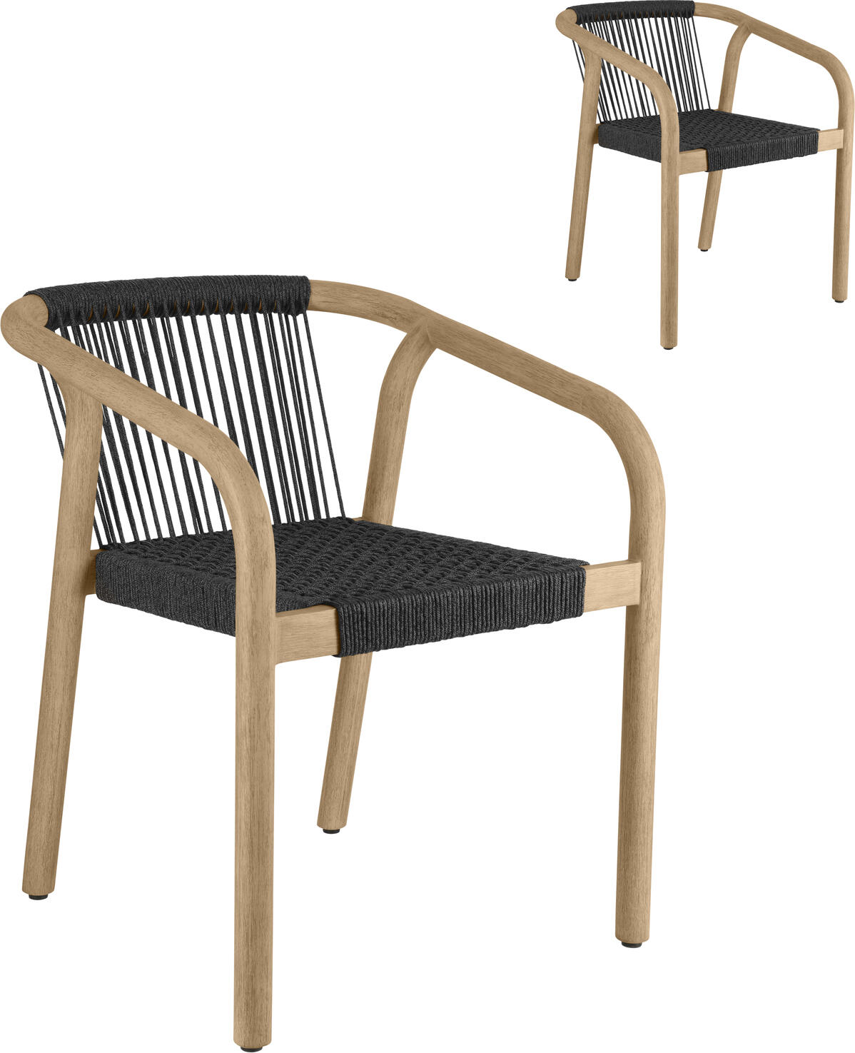 VEGA Kando Outdoor Catering Chair, Anthracite, FSC-certified Eucalyptus Wood Frame, Rope Wicker Seat and Back, Weatherproof, UV-resistant, Stackable, 58x58x75 cm
