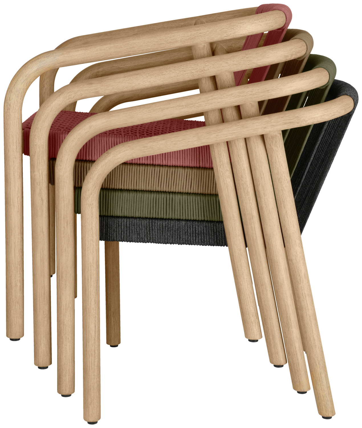 VEGA Kando Outdoor Catering Chair Set of 2, Natural FSC-certified Eucalyptus Wood Frame, Rope Wicker Seat and Back, Weatherproof, UV-resistant, Stackable, 58x58x75 cm