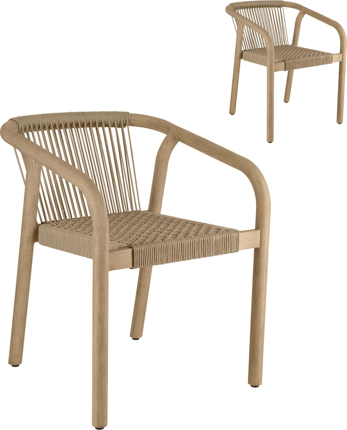 VEGA Kando Outdoor Catering Chair Set of 2, Natural FSC-certified Eucalyptus Wood Frame, Rope Wicker Seat and Back, Weatherproof, UV-resistant, Stackable, 58x58x75 cm