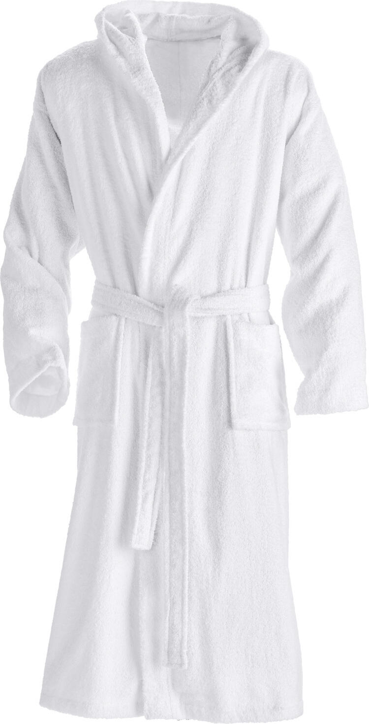 ERWIN M. LUSINI Solutions GmbH Bathrobe Adria with hood Bademantel Adria mit Kapuze Bathrobe Adria with hood; Size 2XL; white Bademantel Adria mit Kapuze; Kleidergröße 2XL; weiß 100 % cotton. Weight approx. 360 g/m². Terry towelling bathrobe (unisex) with hood in white. Best workmanship, comfortable wide cut, with two patch pockets and tie belt. Length 125 cm for size S/M. Personalisation possible. 100 % Baumwolle. Gewicht ca. 360 g/m². Walkfrottier-Bademantel (unisex) als Kapuze in weiß. Beste Verarbeitung, bequem weiter Schnitt, mit zwei aufgesetzten Taschen und Bindegürtel. Länge 125 cm bei Größe S/M. Personalisierung möglich.