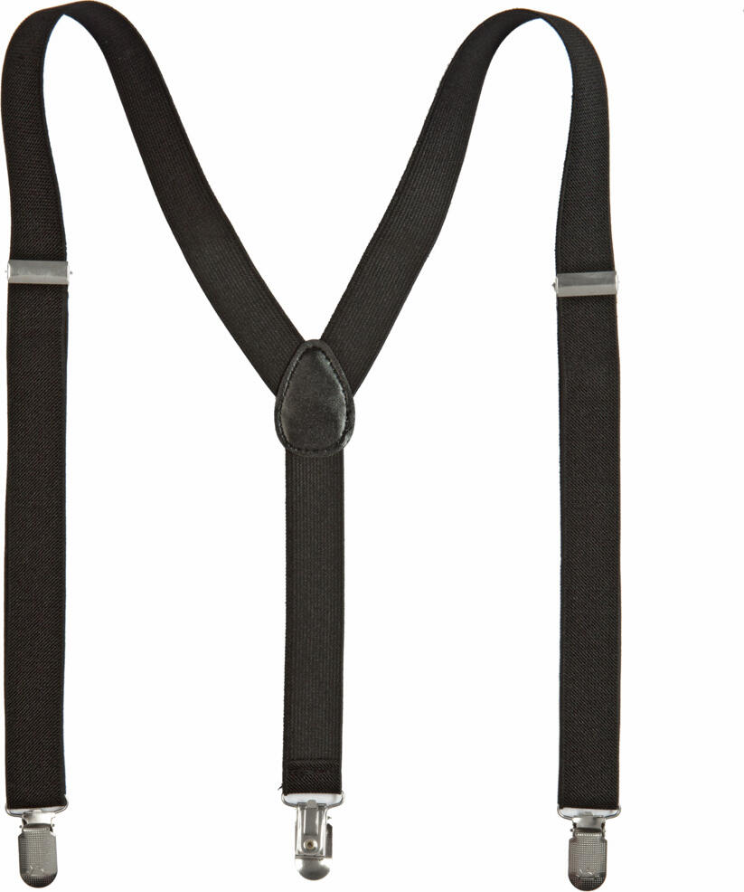 JOBELINE LUSINI Solutions GmbH Braces smooth Hosenträger glatt Braces smooth; black Hosenträger glatt; schwarz Polyester-spandex blend. Not washable. Fashionable, practical suspenders in Y-shape can be fastened with metal clips and provide reliable hold. One size fits all, the length is 120 cm and the strap width is 2.5 cm. Polyester-Elasthan Gemisch. Nicht waschbar. Modische, praktische Hosenträger in Y-Form sind mit Metallklipps zu befestigen und sorgen für zuverlässigen Halt. In Einheitsgröße beträgt die Länge 120 cm und die Trägerbreite 2,5 cm.