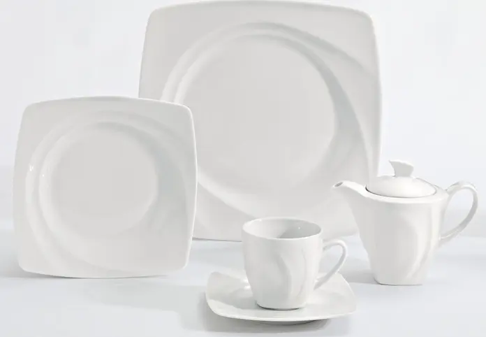 VEGA Vilano Flat Plate, White Porcelain, Square with Round Inner Surface, 23 x 23 cm, Robust, Dishwasher and Microwave Safe
