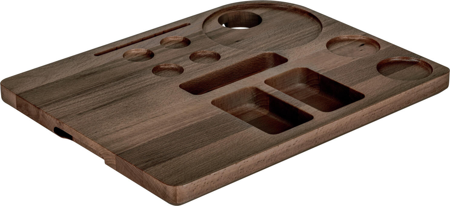PULSIVA LUSINI Solutions GmbH Hotel welcome tray Savo II Willkommenstablett Hotel Savo II Hotel welcome tray Savo II; 45x35x3.3 cm (LxWxH); beech wenge; rectangular Willkommenstablett Hotel Savo II; 45x35x3.3 cm (LxBxH); buche wenge; rechteckig Durable welcome tray made of lacquered beech wood. Provides space for a kettle, two cups, four capsule containers and compartments for accessories. In addition, with space for a coffee/espresso machine.  Made from a block of wood with no adhesives. Water resistant. Langlebiges Willkommenstablett aus lackiertem Buchenholz. Bietet Platz für einen Wasserkocher, zwei Tassen, vier Kapseln und Fächer für Zubehör. Zudem mit Platz für eine Kaffee-/Espressomaschine.  Aus einem Holzblock ohne Klebestoffe gefertigt. Wasserbeständig.