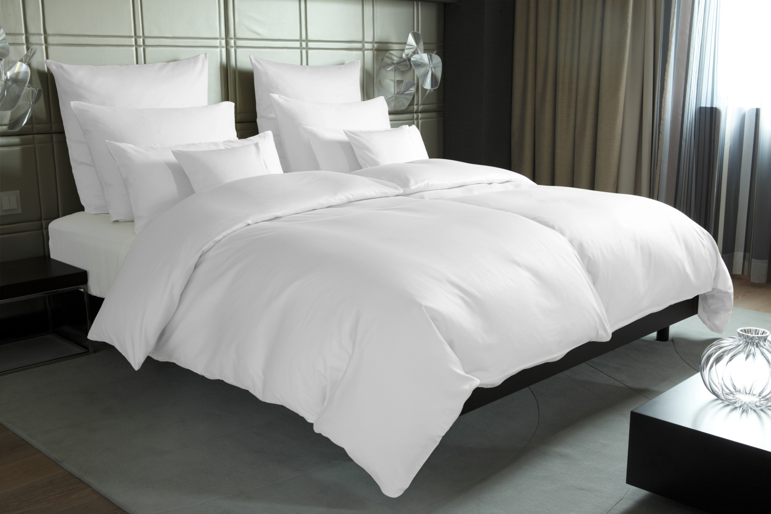 Husa pentru perna ERWIN M. LUSINI Tokio, 100% bumbac satin, 206 TC, 65 x 100 cm, Alb, Închidere hotel, OEKO-TEX Standard 100, Spălabila la 95°C