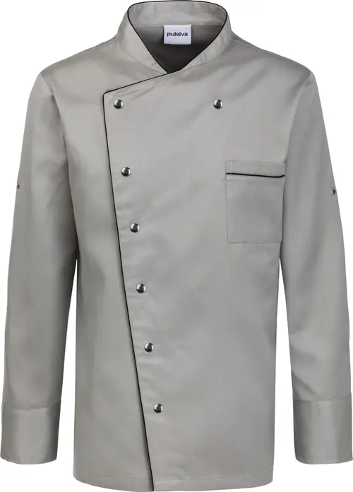 Pulsiva Amadeus Men's Chef's Jacket, Size 56/58, Long Roll-up Sleeves, 65% Polyester 35% Cotton, 195 g/m², Press Stud Fastening, Breast Pocket, Straight Cut