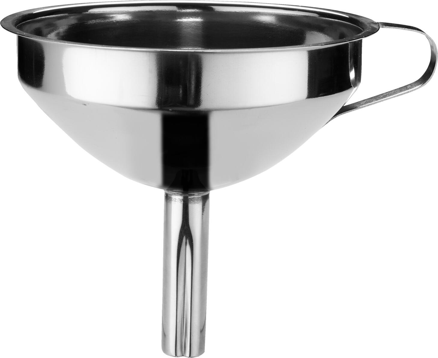 PULSIVA LUSINI Solutions GmbH Funnel Sieve Trichter Sieve Funnel Sieve; 13 cm (Ø); silver Trichter Sieve; 13 cm (Ø); silber Simple funnel made of stainless steel. Small sieve welded in the middle to filter out solids from liquids. Handle is spot welded. Ø tube 1cm. Suitable for dishwasher. Einfacher Trichter aus Edelstahl, rostfrei. Kleines, mittig verschweißtes Sieb zum Herausfiltern von Feststoffen aus Flüssigkeiten. Griff punktgeschweißt. Ø Röhrchen 1 cm. Spülmaschinengeeignet.