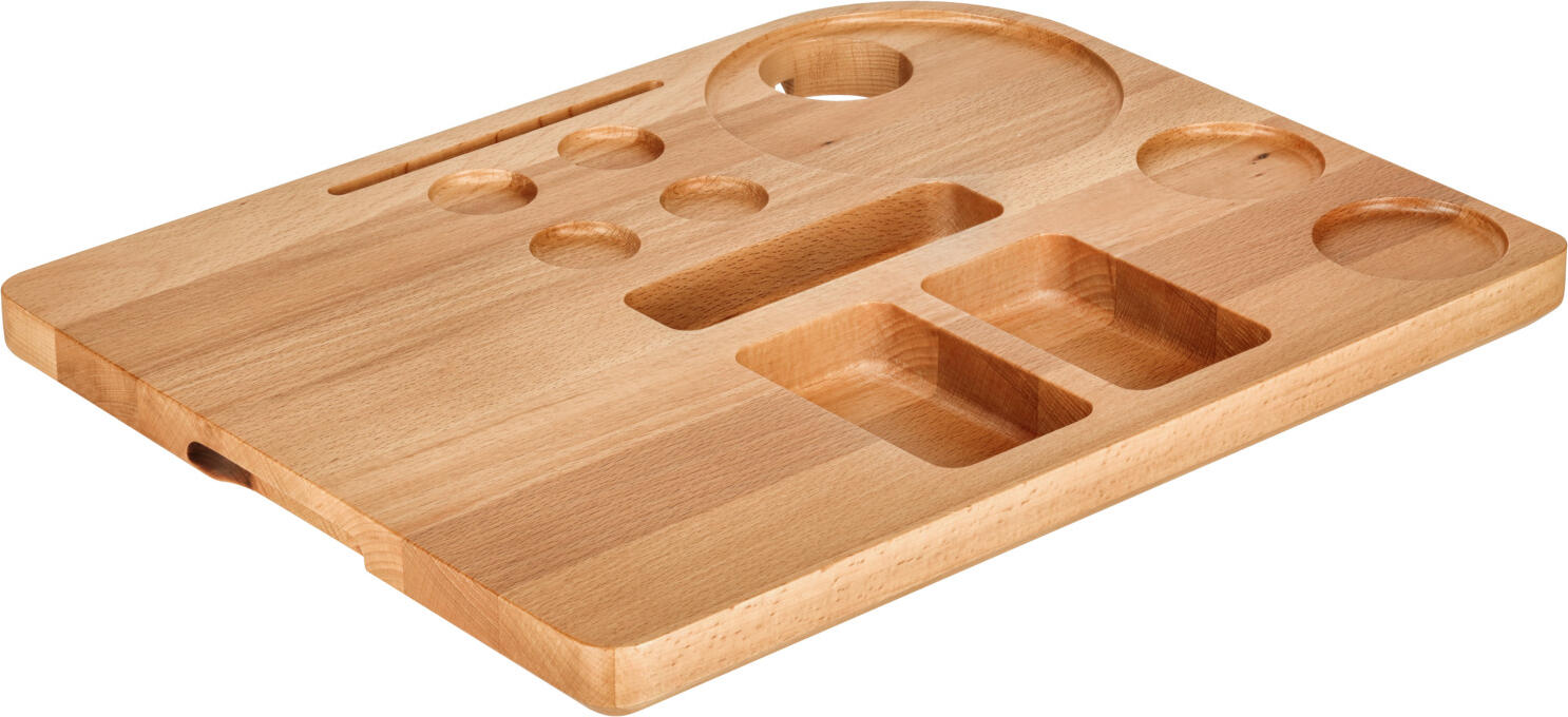 PULSIVA LUSINI Solutions GmbH Hotel welcome tray Savo II Willkommenstablett Hotel Savo II Hotel welcome tray Savo II; 45x35x3.3 cm (LxWxH); beech natural; rectangular Willkommenstablett Hotel Savo II; 45x35x3.3 cm (LxBxH); buche natur; rechteckig Durable welcome tray made of lacquered beech wood. Provides space for a kettle, two cups, four capsule containers and compartments for accessories. In addition, with space for a coffee/espresso machine.  Made from a block of wood with no adhesives. Water resistant. Langlebiges Willkommenstablett aus lackiertem Buchenholz. Bietet Platz für einen Wasserkocher, zwei Tassen, vier Kapseln und Fächer für Zubehör. Zudem mit Platz für eine Kaffee-/Espressomaschine.  Aus einem Holzblock ohne Klebestoffe gefertigt. Wasserbeständig.