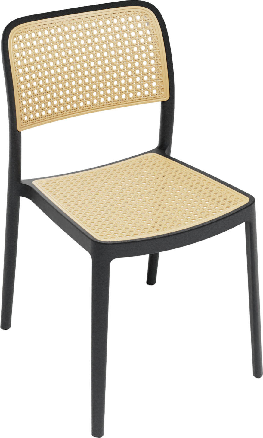 PULSIVA LUSINI Solutions GmbH Bistro chair Stilo Bistrostuhl Stilo Bistro chair Stilo; 46.5x49.5x80 cm (WxDxH); seat beige, base black; 2 piece / pack Bistrostuhl Stilo; 46.5x49.5x80 cm (BxTxH); Sitz beige, Gestell schwarz; 2 Stück / Pack Stackable Stilo plastic chair made of fiber-reinforced polypropylene and seat made of beige PP rattan, 100% recyclable. Experience the perfect blend of style and functionality with our bistro chair. Thanks to its lightweight design, it is easily stackable, space-saving and ideal for larger gatherings. Whether indoors or outdoors, this chair is the ideal seating solution. Designed for durability and comfort, it requires minimal maintenance and always stays as good as new. Stapelbarer Kunststoffstuhl Stilo aus faserverstärktem Polypropylen und  Sitzfläche aus beigem PP-Rattan, 100% recycelbar. Erleben Sie die perfekte Mischung aus Stil und Funktionalität mit unserem Bistrostuhl. Dank seiner leichten Bauweise ist er mühelos stapelbar, platzsparend und ideal für größere Zusammenkünfte. Ob im Innenbereich oder im Freien – dieser Stuhl ist die ideale Sitzlösung. Auf Langlebigkeit und Komfort ausgelegt, erfordert er nur minimale Pflege und bleibt stets wie neu.