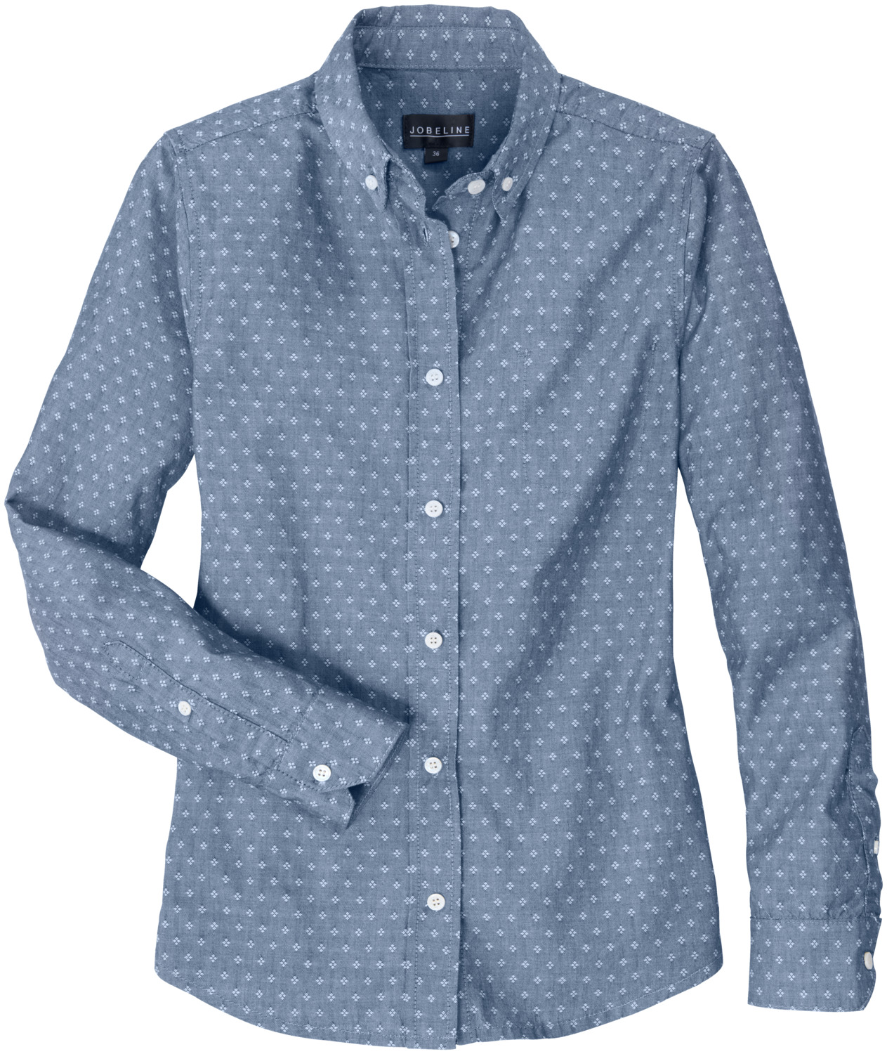 Jobeline Jona Women's Blouse, 100% Cotton Lightweight Chambray Jacquard, Slim Fit, Long Sleeves with Cuffs, Chest Pocket, Rounded Hem