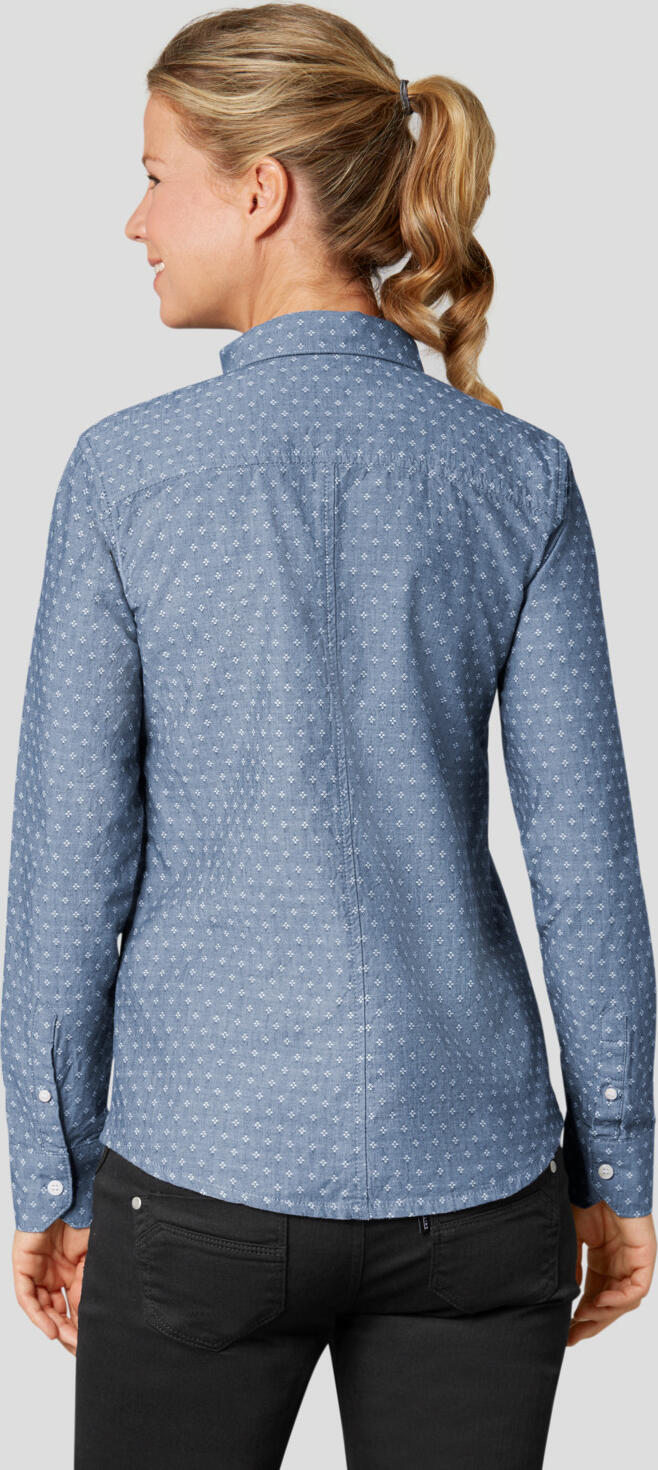 Jobeline Jona Women's Blouse, 100% Cotton Lightweight Chambray Jacquard, Slim Fit, Long Sleeves with Cuffs, Chest Pocket, Rounded Hem