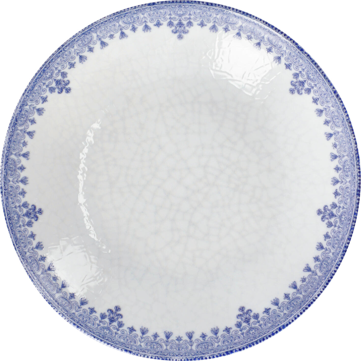 VEGA Nonna Deep Porcelain Plate, Round Vintage Digital Print, White and Blue, 26 cm Diameter, 5 cm Height, 1000 ml, Dishwasher and Microwave Safe