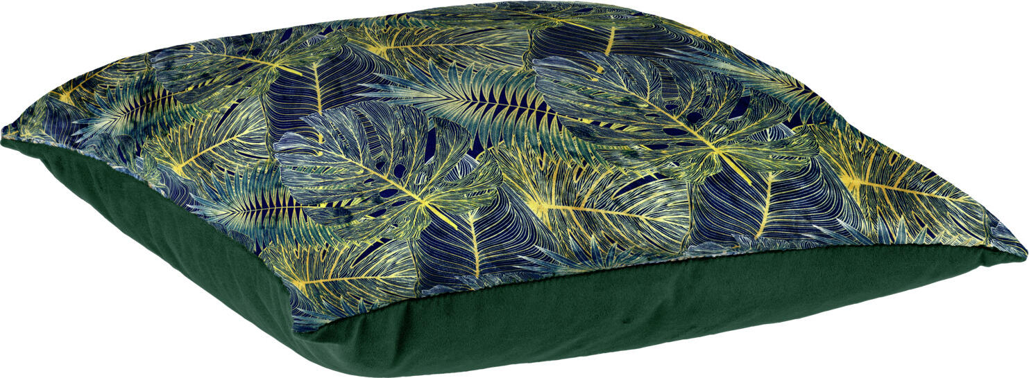 VEGA LUSINI Decorative Velvet Cushion Cover, Green, 40x40 cm, Square Floral Pattern, 100% Polyester, Zipper Closure, Without Filling