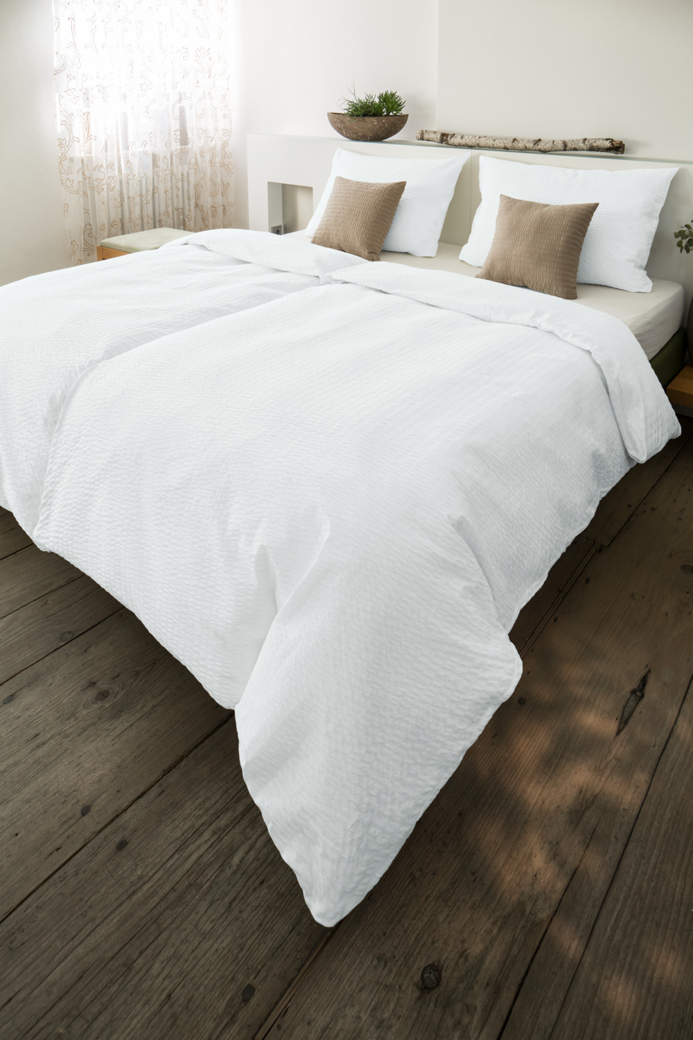 Husa pentru perna ERWIN M. LUSINI Mallorca, 100% bumbac seersucker, 65 x 100 cm, Alb, Fermoar, Respirabila, OEKO-TEX Standard 100, Utilizare Profesionala