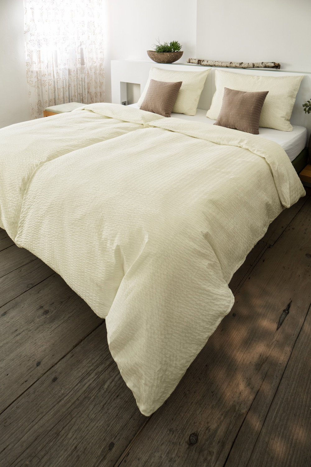 ERWIN M. LUSINI Mallorca Pillow Cover, 100% Cotton Seersucker, 40 x 40 cm, Breathable Non-Iron Easy-Care Fabric, Zip Closure, OEKO-TEX Standard 100