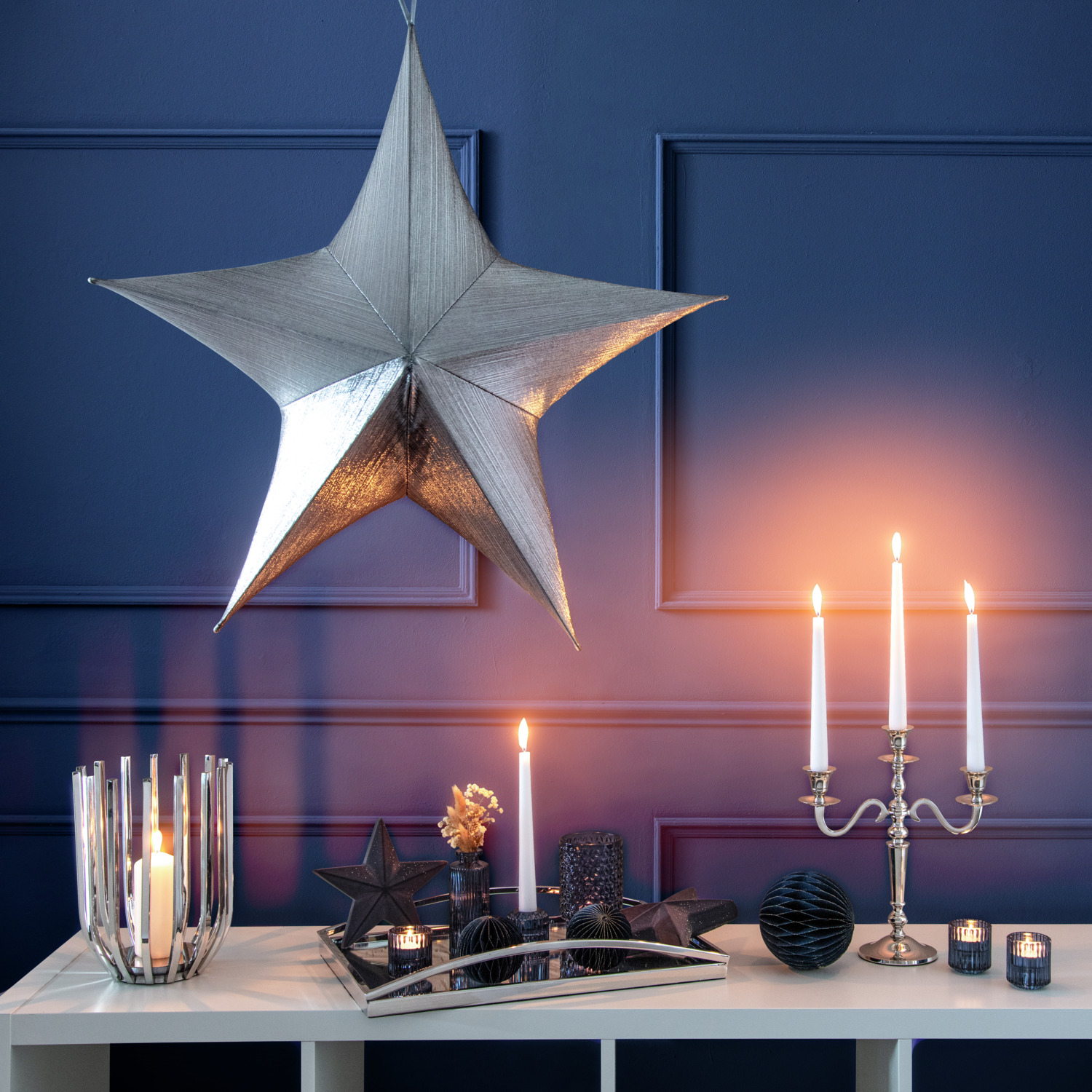 Vega Abeer 3-Armed Candle Holder, Cast Aluminum, Silver, 26.5 x 10.5 x 29.5 cm