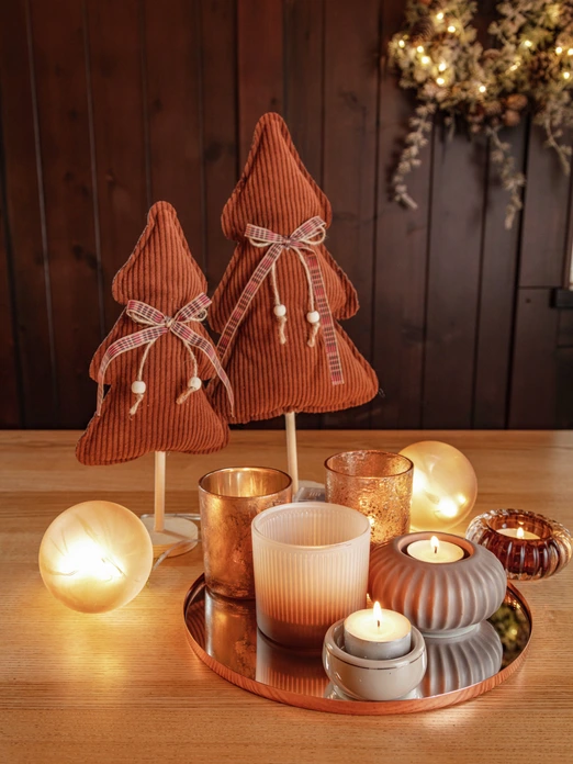 Vega Nazan Porcelain Tealight Holder, Brown Ribbed Round Design, 9.8 cm Diameter, 5 cm Height, Dishwasher Safe