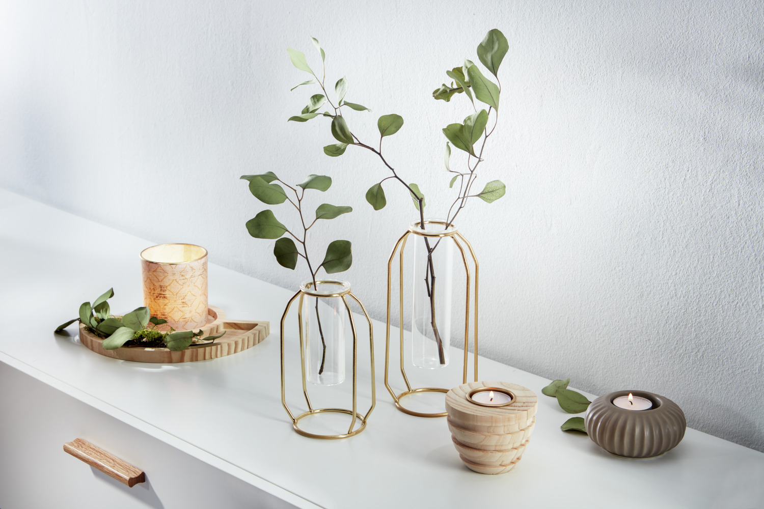 Vega Nazan Porcelain Tealight Holder, Brown Ribbed Round Design, 9.8 cm Diameter, 5 cm Height, Dishwasher Safe