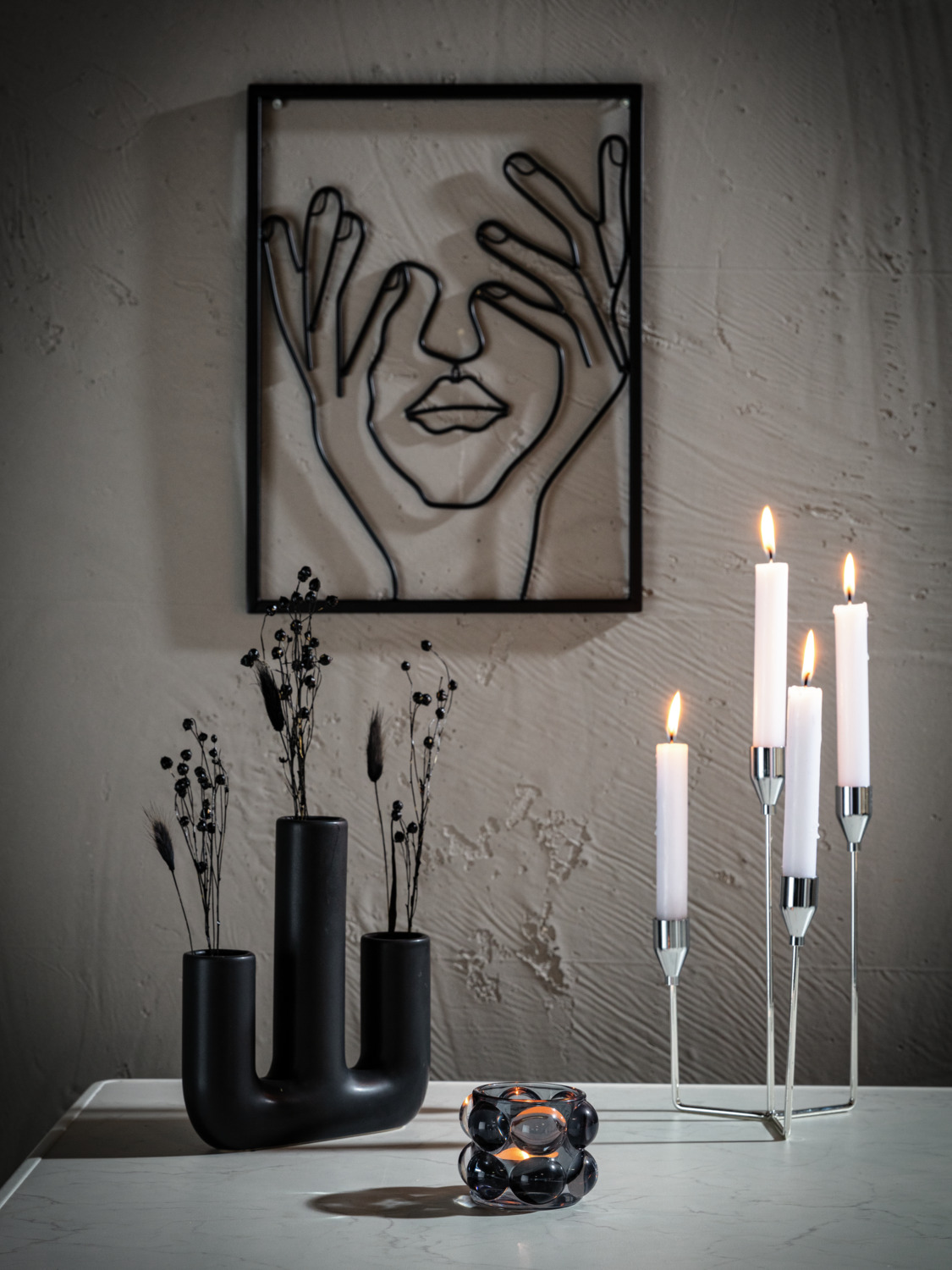 LUSINI Vega Arvo Silver Metal Taper Candle Holder, Minimalist 4-Arm Design for 4 Spitzkerzen, 16 x 16 x 25 cm