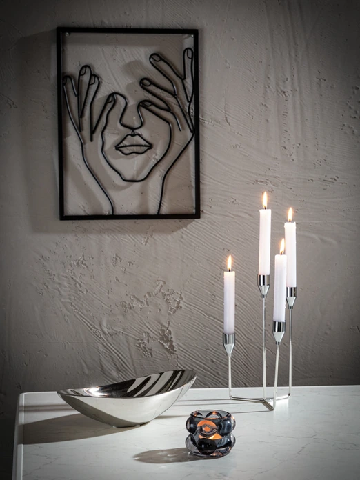 LUSINI Vega Arvo Silver Metal Taper Candle Holder, Minimalist 4-Arm Design for 4 Spitzkerzen, 16 x 16 x 25 cm