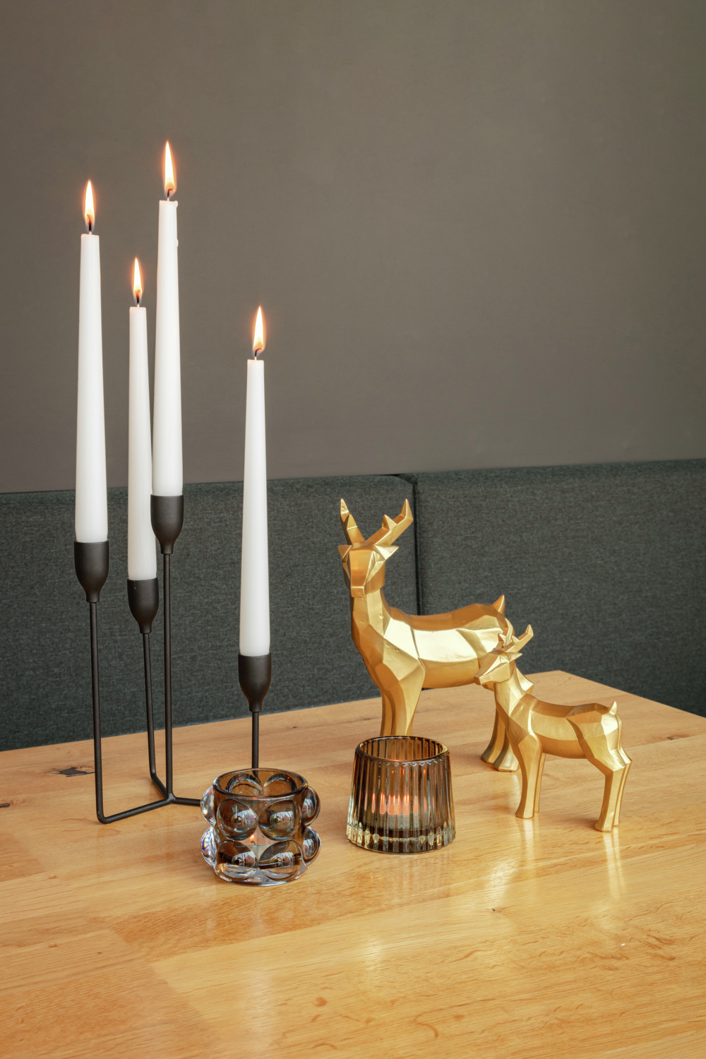 LUSINI Arvo Taper Candle Holder, Metal Design with Four Holders at Different Heights, Black, 16 x 16 x 25 cm