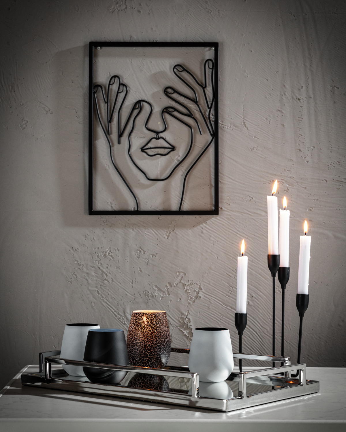 LUSINI Arvo Taper Candle Holder, Metal Design with Four Holders at Different Heights, Black, 16 x 16 x 25 cm