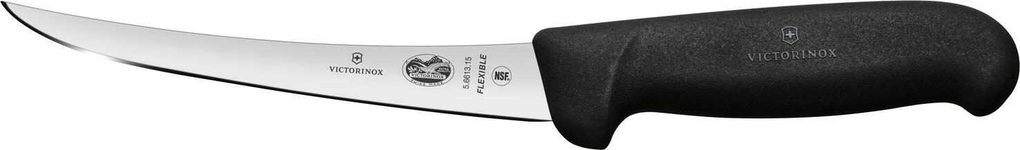 Victorinox Victorinox AG Boning knife Fibrox straight, flexibel Ausbeinmesser Fibrox gerade, flexibel Boning knife Fibrox straight, flexibel; Blade length 15 cm, 28.5 cm (L); silver/black Ausbeinmesser Fibrox gerade, flexibel; Klingenlänge 15 cm, 28.5 cm (L); silber/schwarz From professionals for professionals Non-slip handles guarantee safe working Particularly high edge retention for a long service life Outstanding sharpness and maximum stability The Fibrox collection was developed for professional chefs, but is also popular with amateur chefs due to its optimum performance and precise cuts. The non-slip, ergonomic handles sit comfortably in the hand and are easy on the wrist. This makes cooking and cutting fun! Extra-sharp stainless steel blades glide through even the thickest cuts of meat and sophisticated special knives handle a variety of kitchen tasks - from filleting fish to glazing cakes. Material handle: Thermoplastic elastomers (TPE) combine the easy processing of thermoplastics with the advantages of elastomers. They are extremely flexible even at high temperatures, very robust and have high impact and notch resistance even at low temperatures. TPE materials can withstand temperatures of up to 110°C. Von Profis für Profis Rutschfeste Griffe garantieren sicheres Arbeiten Besonders hohe Schnitthaltigkeit für eine lange Lebensdauer Hervorragende Schärfe und maximale Stabilität Die Fibrox Kollektion wurde für Profiköche entwickelt, ist aber auch bei Hobbyköchen aufgrund ihrer optimalen Performance und präzisen Schnitte beliebt. Die rutschfesten, ergonomischen Griffe liegen gut in der Hand und schonen das Handgelenk. So machen Kochen und Schneiden Spaß! Extra scharfe Klingen aus rostfreiem Stahl gleiten selbst durch die dicksten Fleischstücke und ausgereifte Spezialmesser erledigen verschiedene Küchenaufgaben – vom Filetieren von Fisch bis zum Glasieren von Torten. Material Griff: Thermoplastische Elastomere (TPE) kombinieren die einfache Verarbeitung von Thermokunststoffen mit den Vorteilen von Elastomeren. Sie sind auch bei hohen Temperaturen extrem flexibel, sehr robust und besitzen sogar bei niedrigen Temperaturen eine hohe Schlag- und Kerbschlagfestigkeit. TPE-Materialien halten Temperaturen von bis zu 110 °C stand.