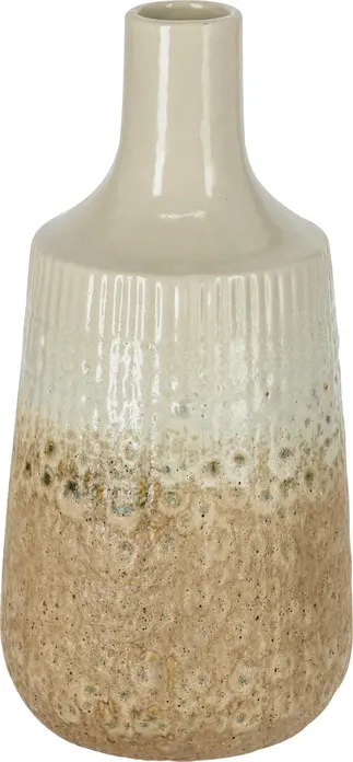 Vaza din Ceramică Vega Basim, Aspect de Piatră, Impermeabilă, Diametru 12 cm x Înălțime 25 cm, Design Bicolor Bej/Maro