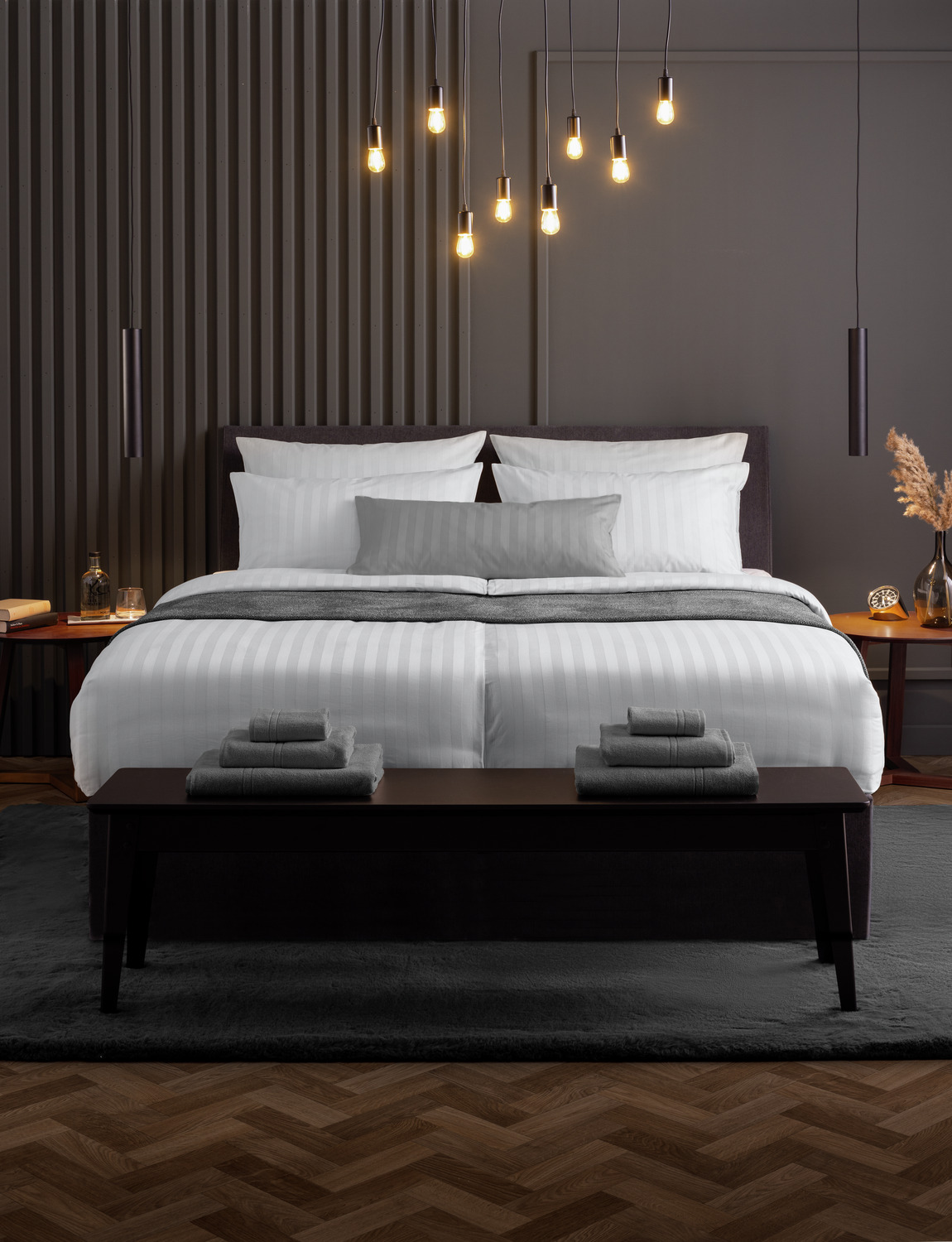 ERWIN M. LUSINI Rom-Meran Bed Linen Set, 100% Mercerized Cotton Damask, 200 TC, White Classic Stripe, 135x200 cm Duvet Cover, 40x80 cm Pillowcase