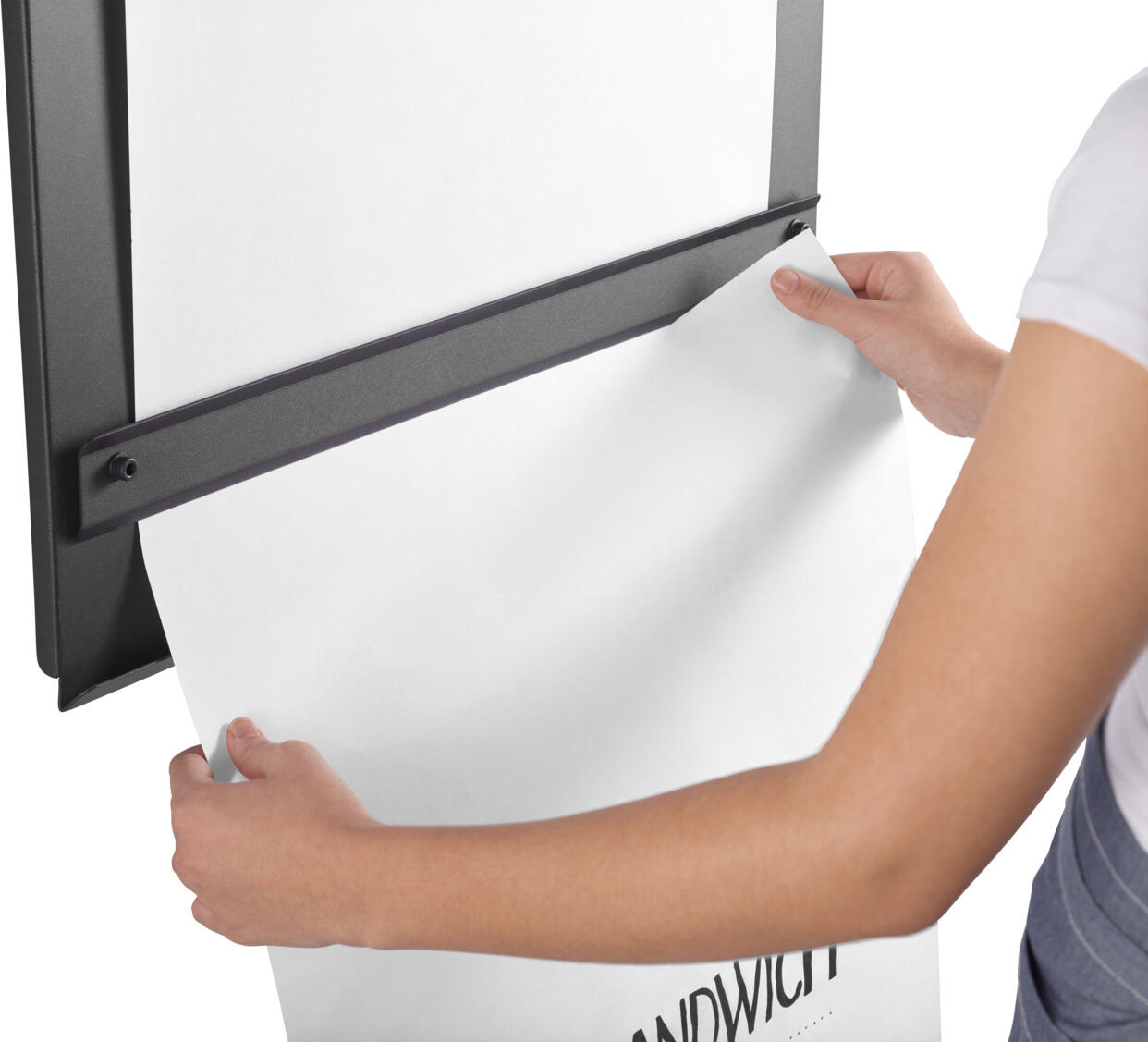 Lusini Rolloteo Wall-Mounted Inscribable Menu Board, Powder-Coated Aluminum, Anthracite, 60 x 89.5 x 11.2 cm, with Tear-Off Edge and Pen Shelf