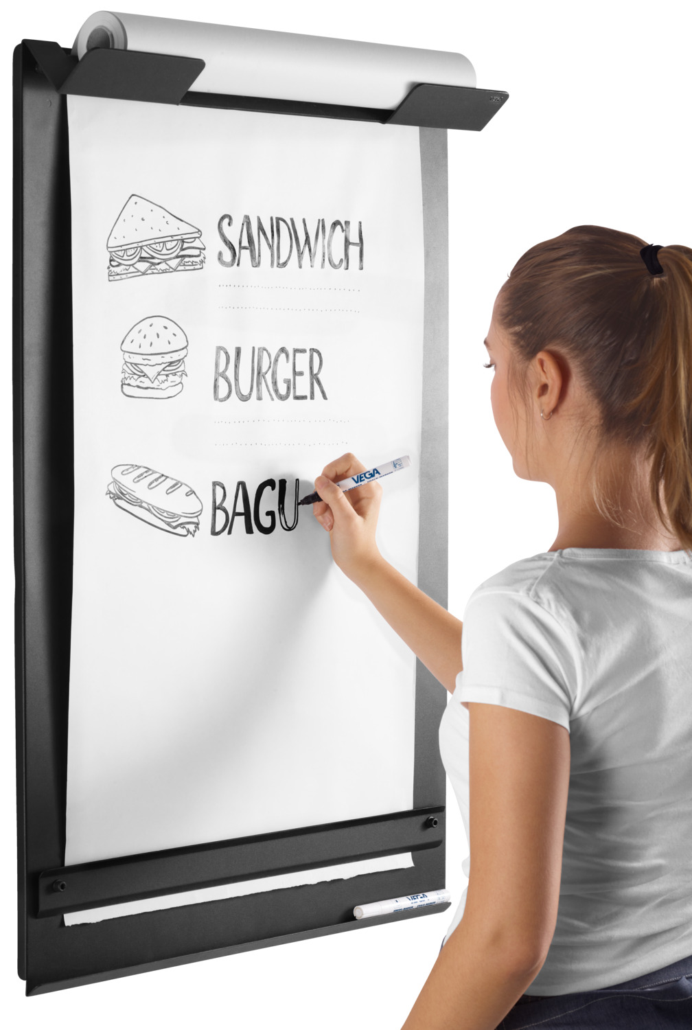 Lusini Rolloteo Wall-Mounted Inscribable Menu Board, Powder-Coated Aluminum, Anthracite, 60 x 89.5 x 11.2 cm, with Tear-Off Edge and Pen Shelf