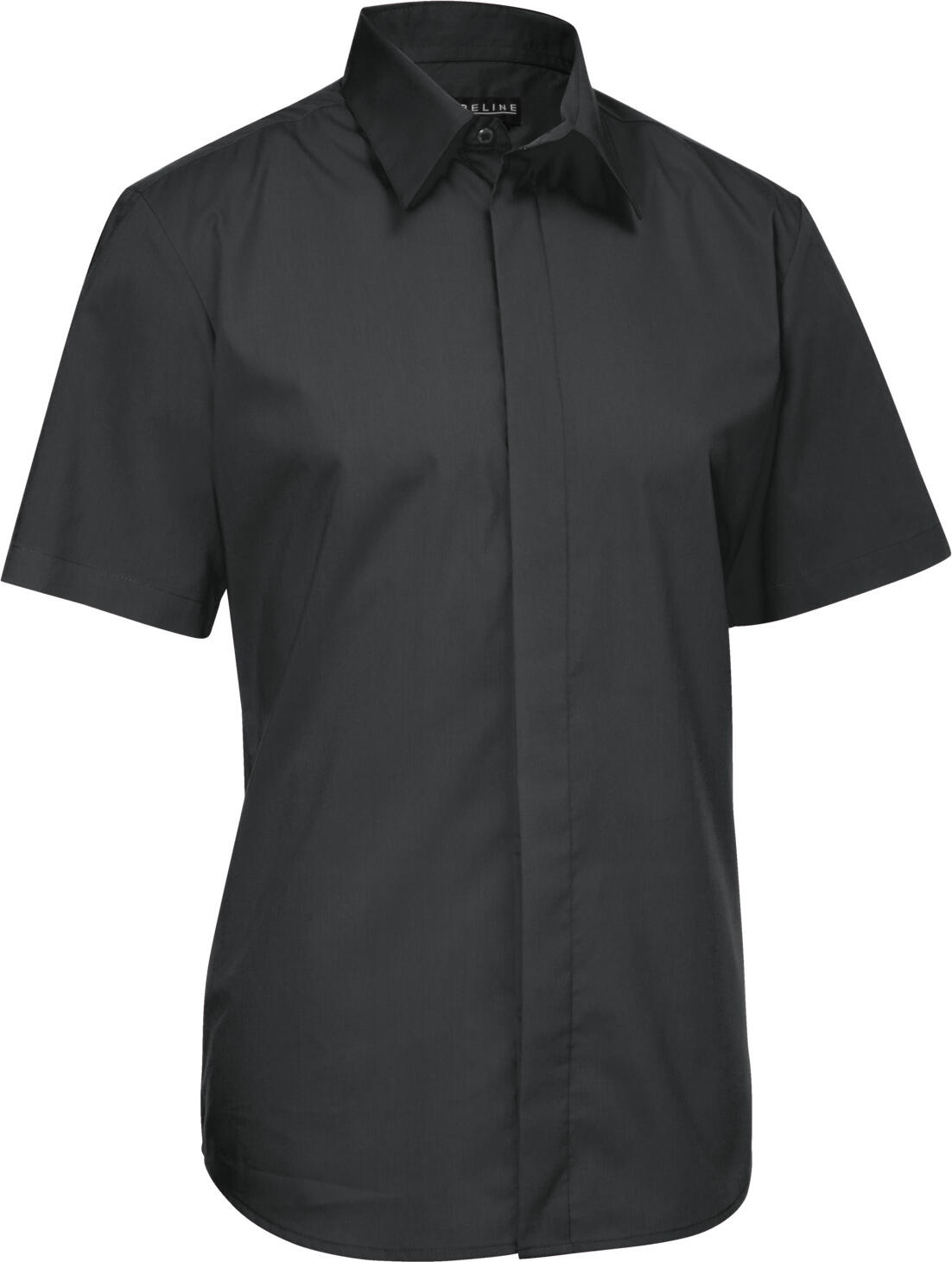 JOBELINE LUSINI Solutions GmbH Men's shirt Noah short sleeve Herren Hemd Noah Kurzarm Men's shirt Noah short sleeve; Size 39/40; black Herren Hemd Noah Kurzarm; Kleidergröße 39/40; schwarz 67 % cotton, 33 % polyester. 30°C wash. Elegant men's shirt with concealed button placket, classic Kent collar and short sleeves. With an extra-long back and rounded hem. Particularly easy-care and easy-iron thanks to the polyester content. Also available with long sleeves. Slightly tailored cut. Back length: 80 cm for size 39/40. 67 % Baumwolle, 33 % Polyester. 30°-Wäsche. Elegantes Herrenhemd mit verdeckter Knopfleiste, klassischem Kent-Kragen und kurzem Ärmel. Mit extra langer Rückenlänge und abgerundetem Saum. Dank Polyesteranteil besonders pflege- und bügelleicht. Erhältlich auch mit langem Ärmel. Leicht tailliert geschnitten. Rückenlänge: 80 cm in Gr. 39/40