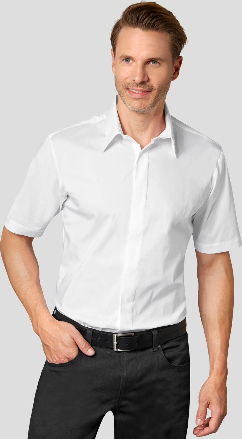 JOBELINE Noah Men's Short Sleeve Shirt, Cotton-Polyester Blend, Classic Kent Collar, Concealed Placket, Tailored Fit, Easy-Iron, OEKO-TEX Standard 100