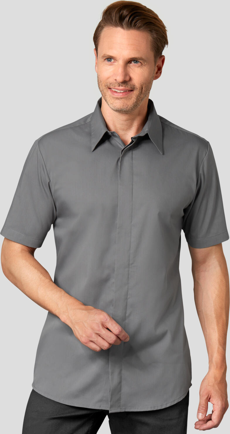 Jobeline Noah Men's Short Sleeve Shirt, Grey, Cotton-Polyester Blend, Kent Collar, Concealed Placket, Easy-Care, OEKO-TEX Standard 100