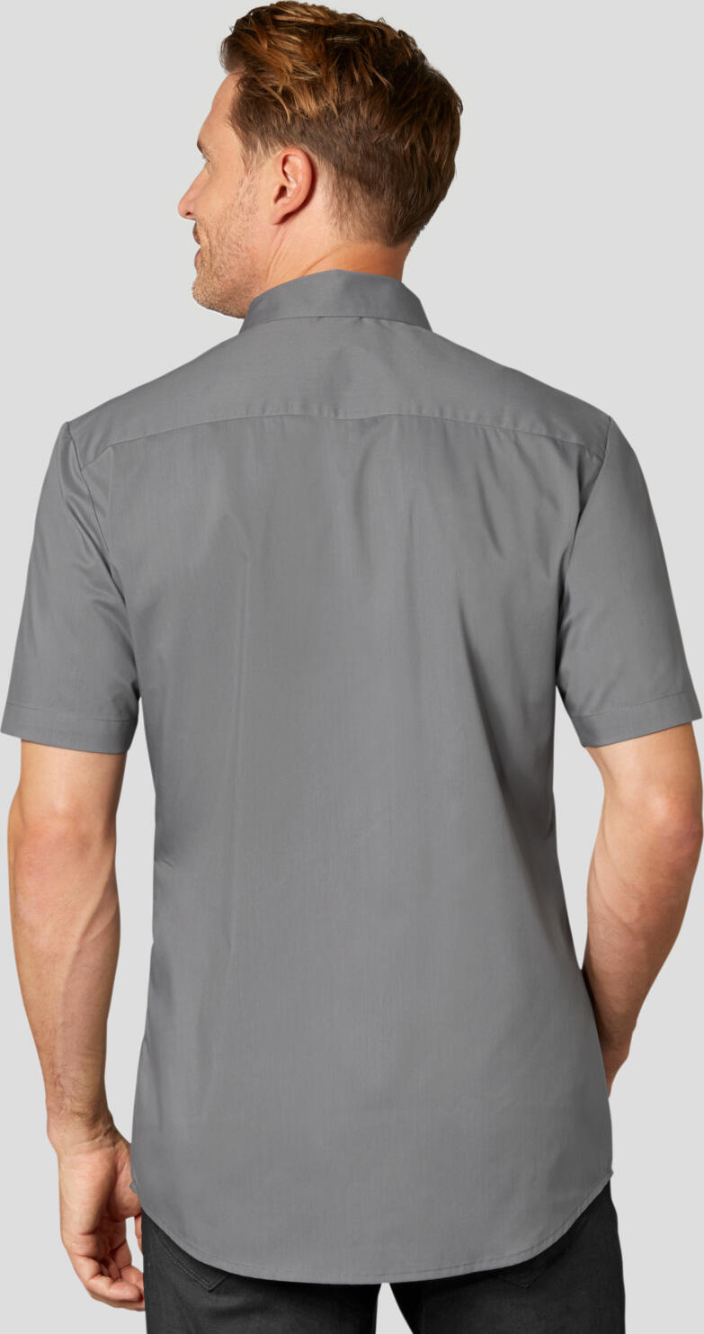 Jobeline Noah Men's Short Sleeve Shirt, Grey, Cotton-Polyester Blend, Kent Collar, Concealed Placket, Easy-Care, OEKO-TEX Standard 100