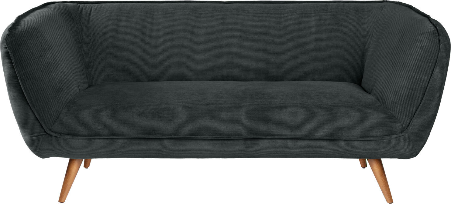 Canapea VEGA Kelso cu 3 locuri, materiale corduroy antracit, picioare din lemn de fag natural, 183x88x76 cm, rezistenta la abraziune 100.000 Martindale