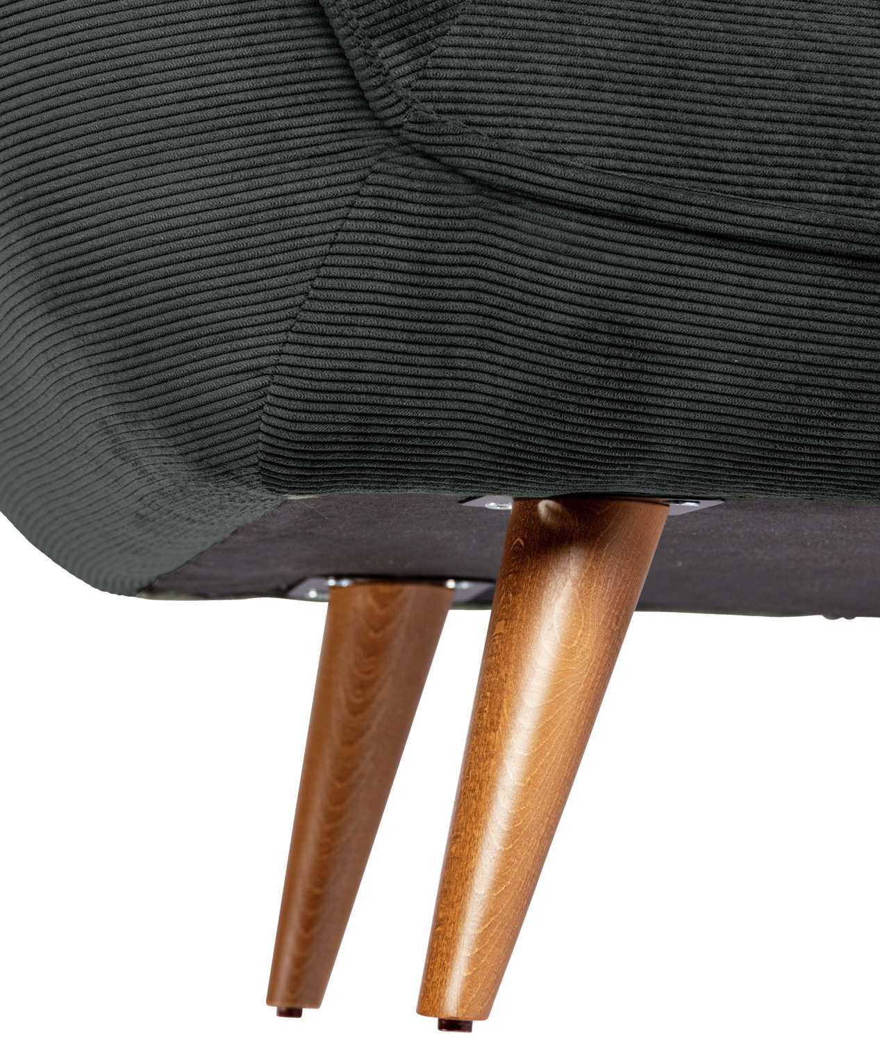 Canapea VEGA Kelso cu 3 locuri, materiale corduroy antracit, picioare din lemn de fag natural, 183x88x76 cm, rezistenta la abraziune 100.000 Martindale