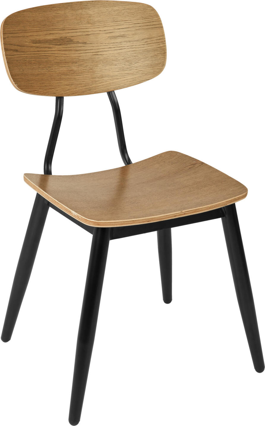 VEGA LUSINI Solutions GmbH Chair Scola Holzstuhl Scola Chair Scola; 50x47x85 cm (WxDxH); seat antique oak, base black; 2 piece / pack Holzstuhl Scola; 50x47x85 cm (BxTxH); Sitz eiche antik, Gestell schwarz; 2 Stück / Pack Scola chair - robust design for catering and contract furniture The Scola chair combines black lacquered steel with a vintage-style ash plywood seat and backrest. The ergonomic shape ensures a high level of seating comfort, even for long periods of use. Thanks to its easy-care surface and sturdy construction, it is ideal for restaurants, cafés, hotels, conference rooms and canteens. Delivered assembled, ready for immediate use. For a uniform concept: order the matching bar stool at the same time. Stuhl Scola – robustes Design für Gastronomie und Objektmöblierung Der Stuhl Scola kombiniert schwarz lackierten Stahl mit Sitzfläche und Rückenlehne aus Esche-Schichtholz im Vintage-Stil. Die ergonomische Form sorgt für hohen Sitzkomfort, auch bei längeren Nutzungszeiten. Dank der pflegeleichten Oberfläche und der stabilen Konstruktion ist er ideal für Restaurants, Cafés, Hotels, Konferenzräume und Kantinen. Lieferung erfolgt montiert, sofort einsatzbereit. Für ein einheitliches Konzept: passenden Barstuhl gleich mitbestellen.