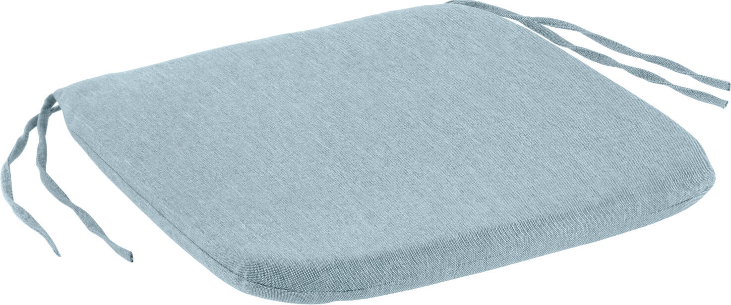 VEGA LUSINI Solutions GmbH Seat cushion Lineares without back cushion Sitzkissen Lineares ohne Rückenpolster Seat cushion Lineares without back cushion; 42x42x3 cm (WxLxH); light blue mottled; 2 piece / pack Sitzkissen Lineares ohne Rückenpolster; 42x42x3 cm (BxLxH); hellblau meliert; 2 Stück / Pack Seat cushion made from 100 % olefin. Removable cover with zip on the back and washable at 30 °C. Olefin combines the look of cotton fabrics with the positive properties of synthetic fabrics, creating a cosy living room atmosphere in outdoor areas. Particularly sustainable, as the fibres used in Olefin production are 100% recyclable and therefore hardly any waste is produced during the manufacturing process. Fastened with two ties. Suitable for the Bavaria chair. Sitzkissen aus 100 % Olefin. Bezug durch Reißverschluss an der Rückseite abnehmbar und bei 30 °C waschbar. Olefin vereint die Optik von Baumwollstoffen mit den positiven Eigenschaften synthetischer Stoffe und sorgt somit für eine gemütliche Wohnzimmeratmosphäre im Outdoor-Bereich. Besonders nachhaltig, da die Fasern bei der Olefin Produktion zu 100 % wiederverwendbar sind und somit kaum Abfall während des Herstellungsprozesses entsteht. Befestigung mittels zwei Bindebändern. Passend für den Stuhl Bavaria.