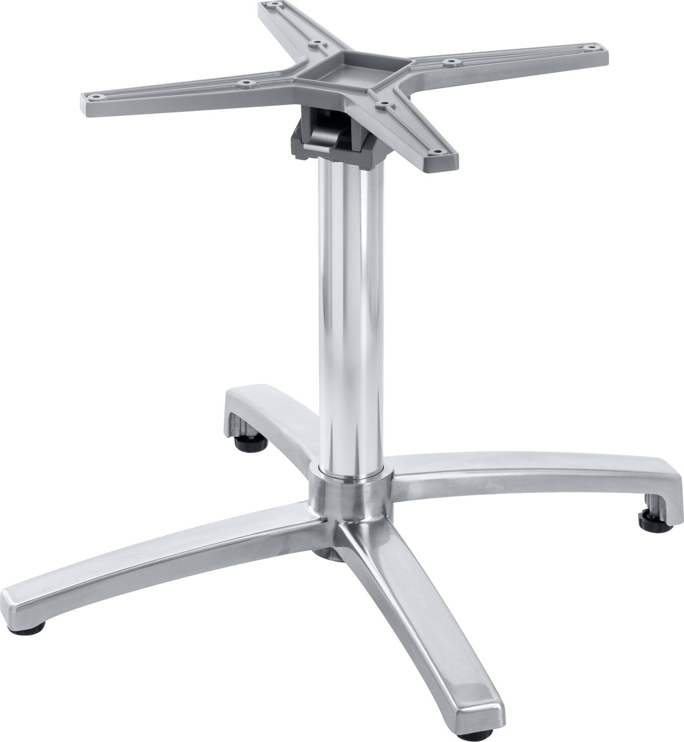 VEGA LUSINI Solutions GmbH Outdoor lounge table frame Taipa foldable Outdoor Lounge-Tischgestell Taipa klappbar Outdoor lounge table frame Taipa foldable; 66x66x50 cm (WxLxH); silver Outdoor Lounge-Tischgestell Taipa klappbar; 66x66x50 cm (BxLxH); silber Table base made of anodized or powder-coated aluminium for mounting table tops. Specially shaped table legs and foldable table cross for space-saving storage. Side-stackable. Suitable for indoor and outdoor use. Supplied disassembled. Includes adjusting screws to compensate for minor floor unevenness. Simple assembly. Please note the table top size requirements to ensure the stability of the sturdy base. Tischsäule aus eloxiertem oder pulverbeschichtetem Aluminium zur Montage von Tischplatten. Speziell geformte Tischfüße und klappbares Tischkreuz für platzsparende Aufbewahrung. Seitenstapelbar. Für den Innen- und Außenbereich geeignet. Lieferung erfolgt zerlegt. Inklusive Stellschrauben zum Ausgleichen kleinerer Bodenunebenheiten. Einfache Montage. Bitte beachten Sie die Anforderungen bezüglich der Tischplattengröße, um die Standsicherheit des robusten Fußes zu gewährleisten.