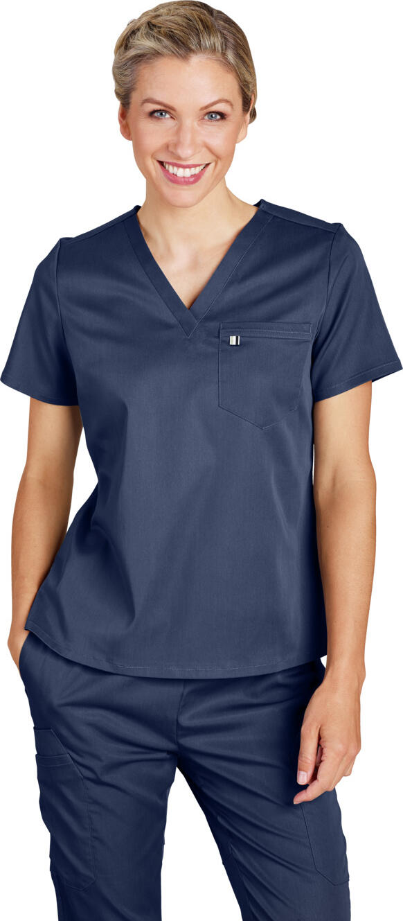 Jobeline Aversa Women's Tunic, Lyocell Tencel and Polyester Blend, V-Neck Short Sleeve Medical Scrub with Breast Pocket, Breathable and Skin-Friendly